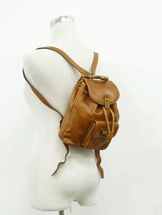 Gucci Bamboo Mini Backpack Leather Brown Outside - Picture 6 of 9